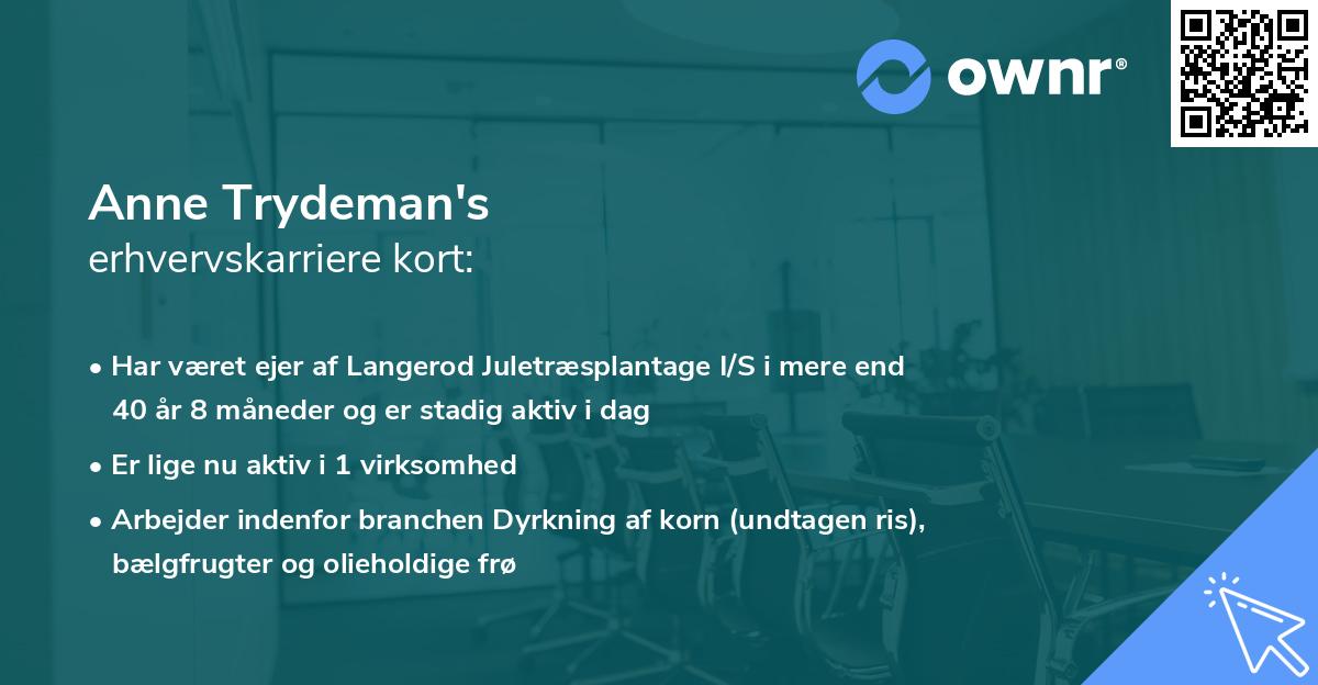 Anne Trydeman's erhvervskarriere kort