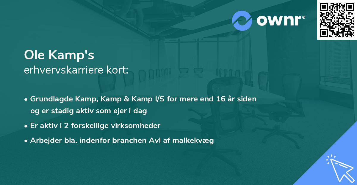 Ole Kamp's erhvervskarriere kort