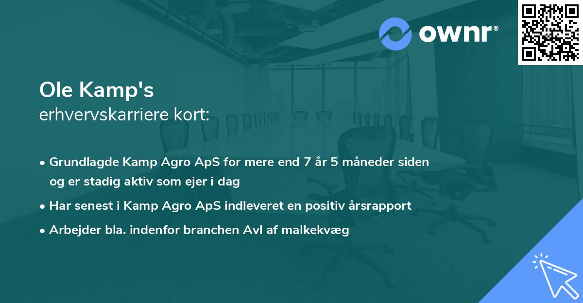 Ole Kamp's erhvervskarriere kort