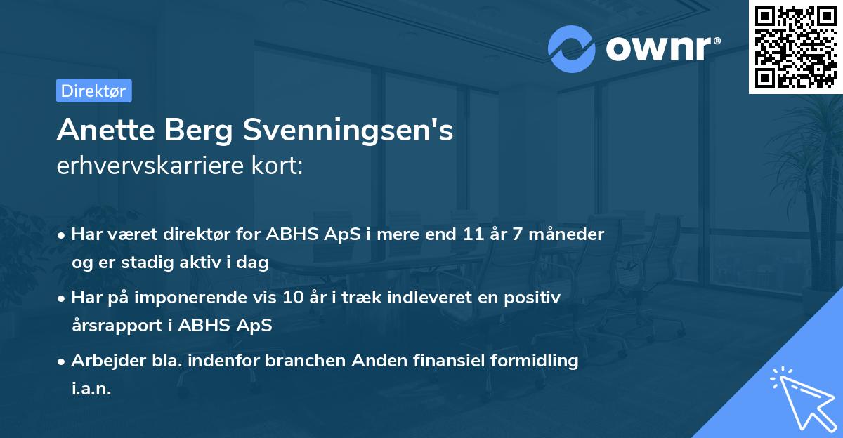 Anette Berg Svenningsen's erhvervskarriere kort