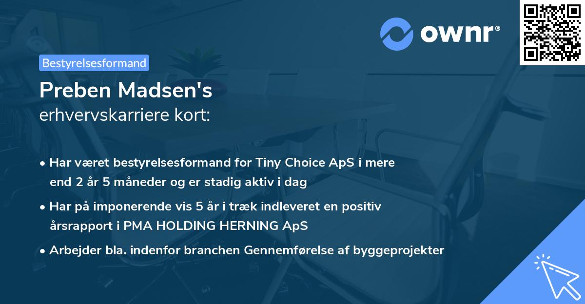 Preben Madsen's erhvervskarriere kort