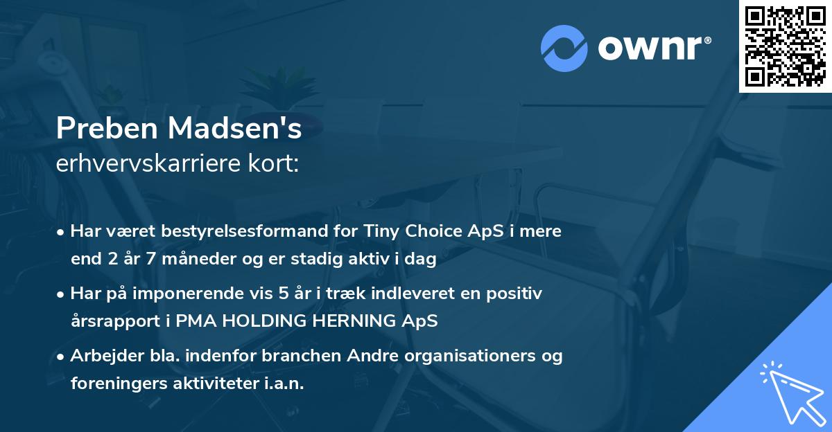 Preben Madsen's erhvervskarriere kort