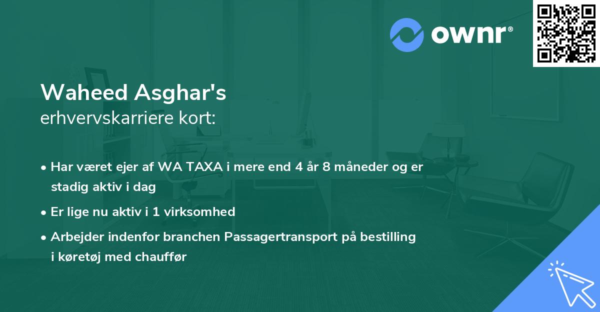 Waheed Asghar's erhvervskarriere kort