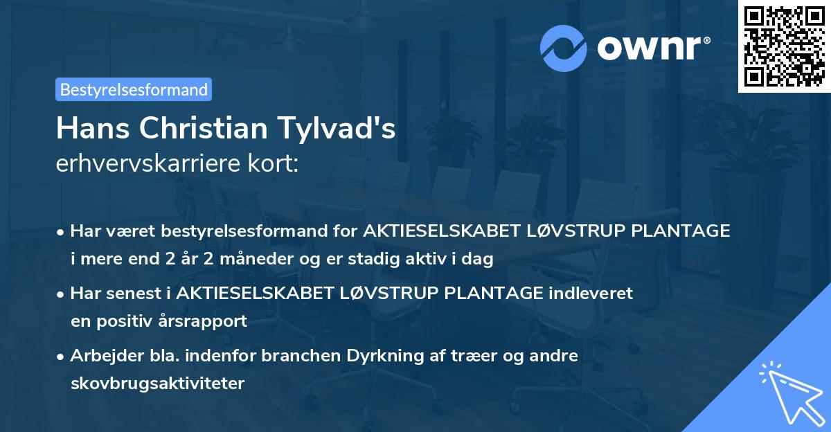 Hans Christian Tylvad's erhvervskarriere kort