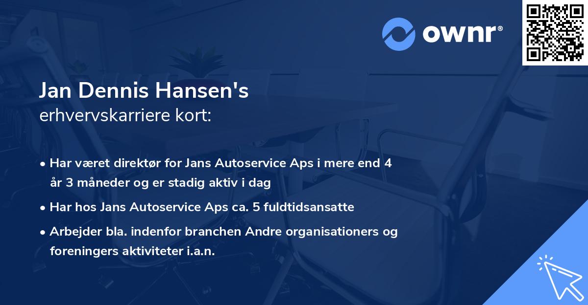 Jan Dennis Hansen's erhvervskarriere kort