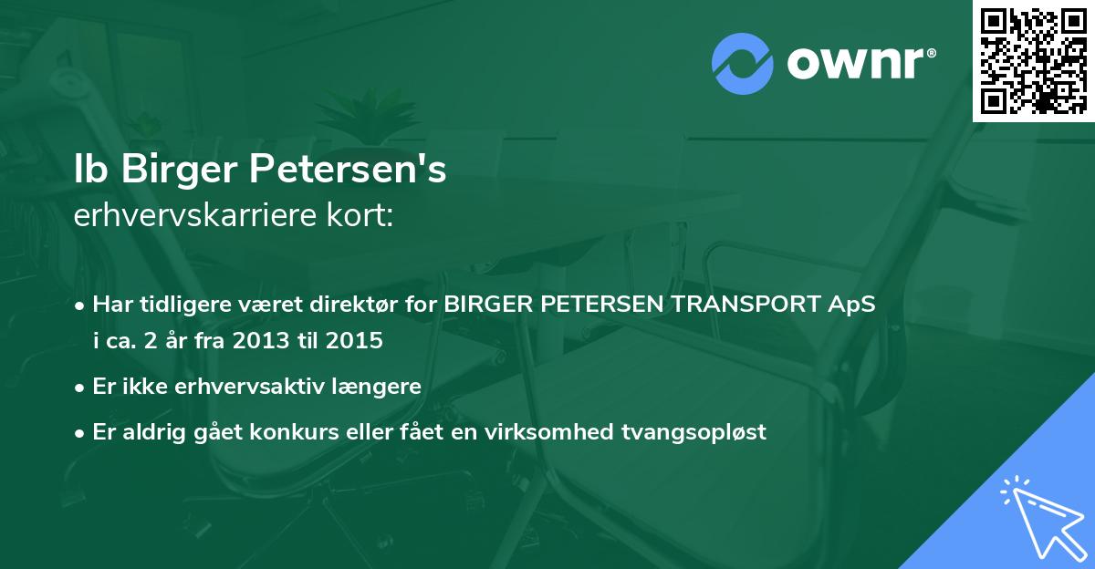 Ib Birger Petersen's erhvervskarriere kort