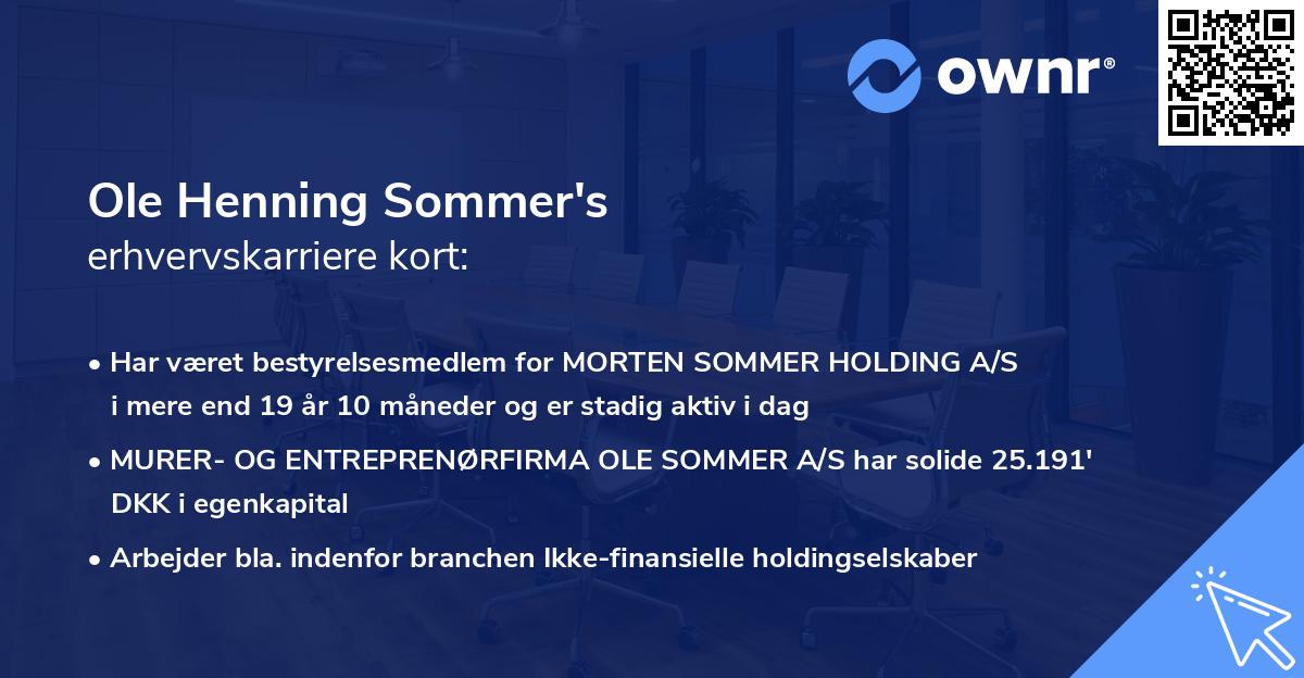 Ole Henning Sommer's erhvervskarriere kort