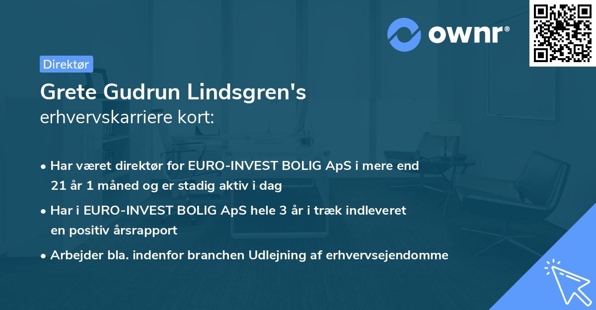 Grete Gudrun Lindsgren's erhvervskarriere kort