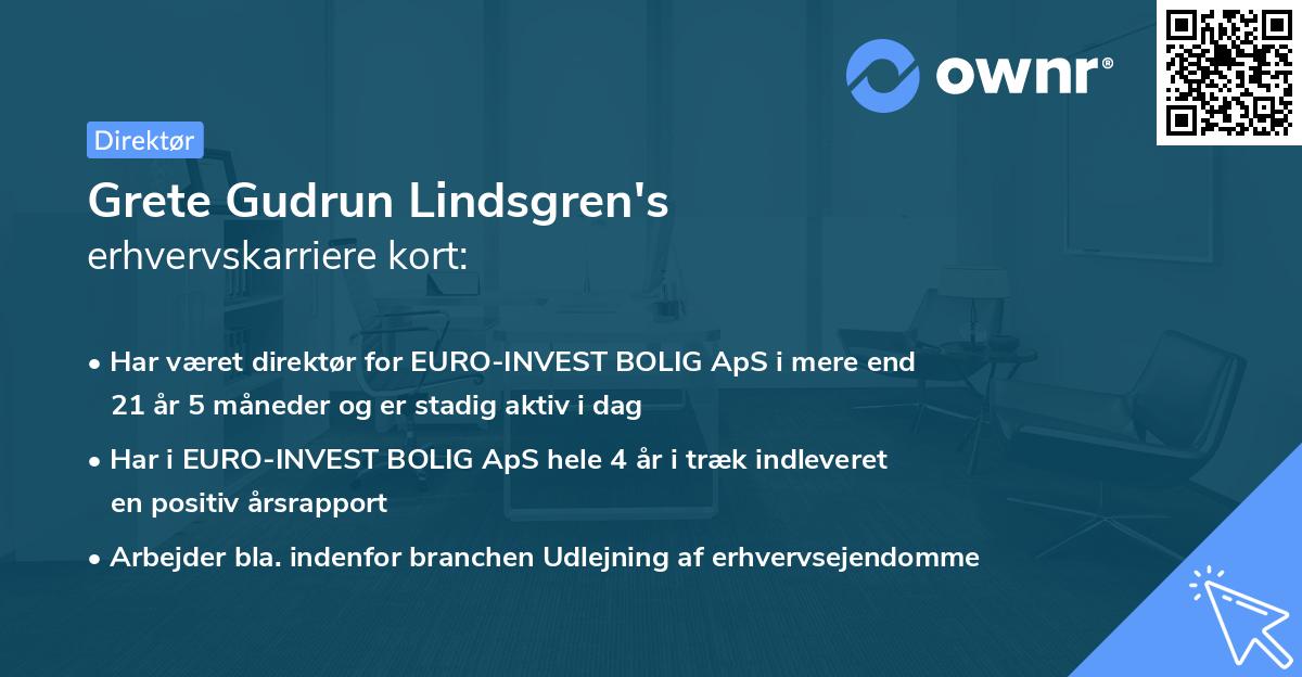 Grete Gudrun Lindsgren's erhvervskarriere kort