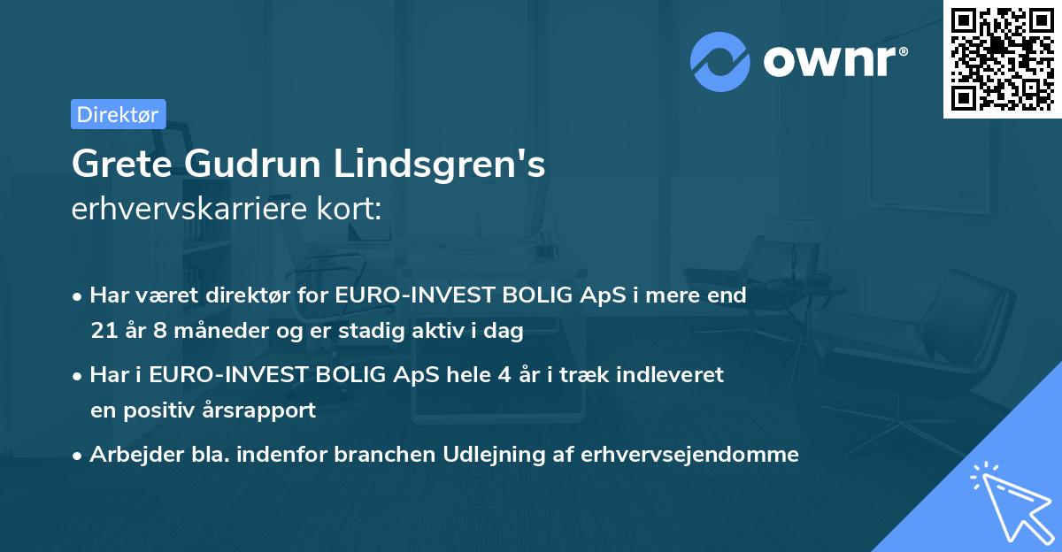 Grete Gudrun Lindsgren's erhvervskarriere kort
