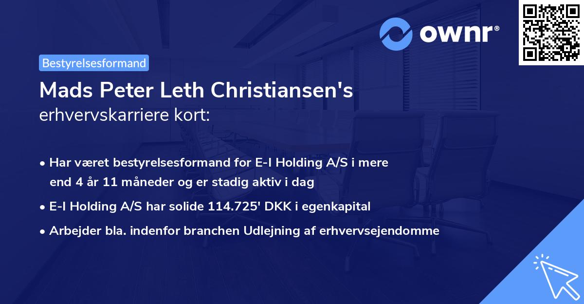 Mads Peter Leth Christiansen's erhvervskarriere kort