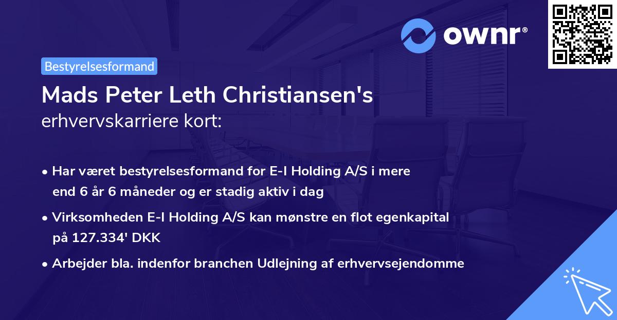 Mads Peter Leth Christiansen's erhvervskarriere kort