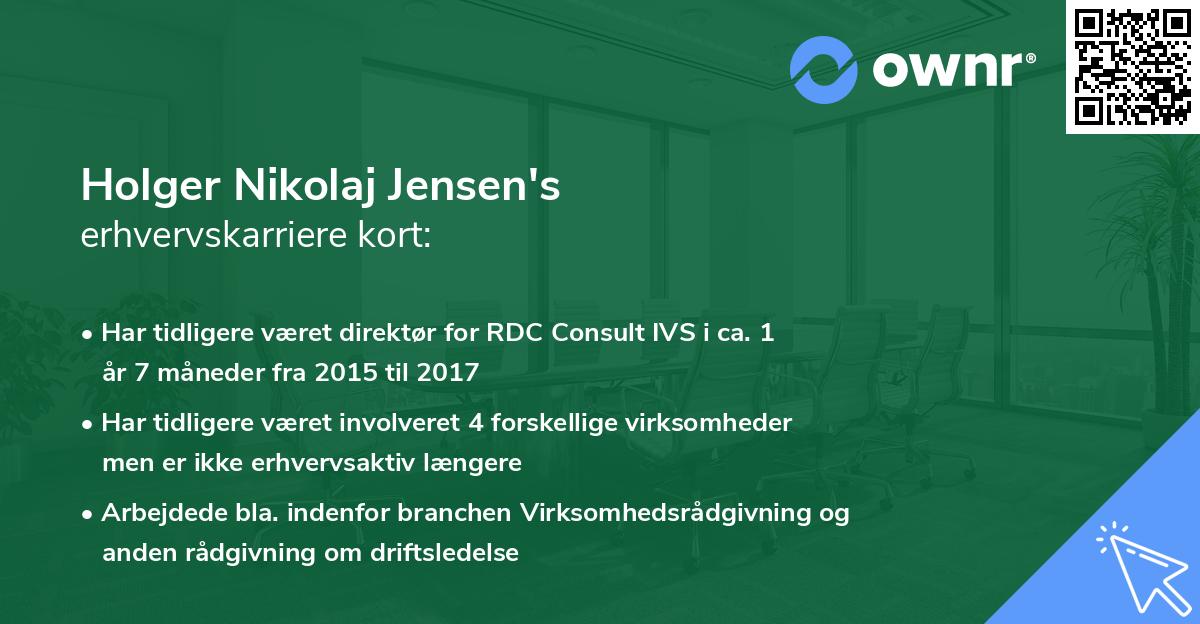 Holger Nikolaj Jensen's erhvervskarriere kort