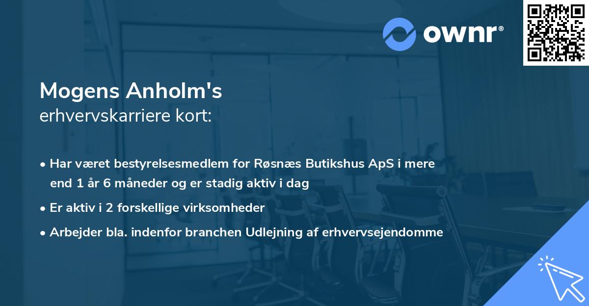 Mogens Anholm's erhvervskarriere kort