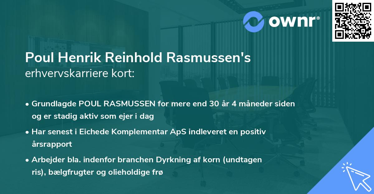 Poul Henrik Reinhold Rasmussen's erhvervskarriere kort