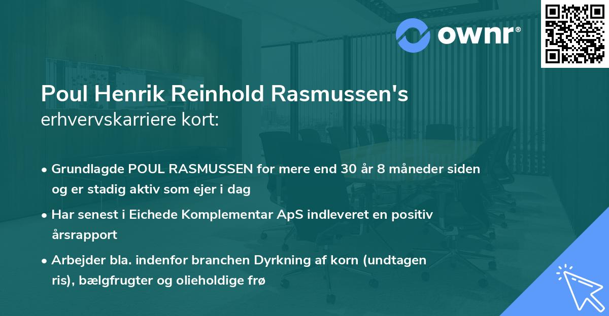 Poul Henrik Reinhold Rasmussen's erhvervskarriere kort