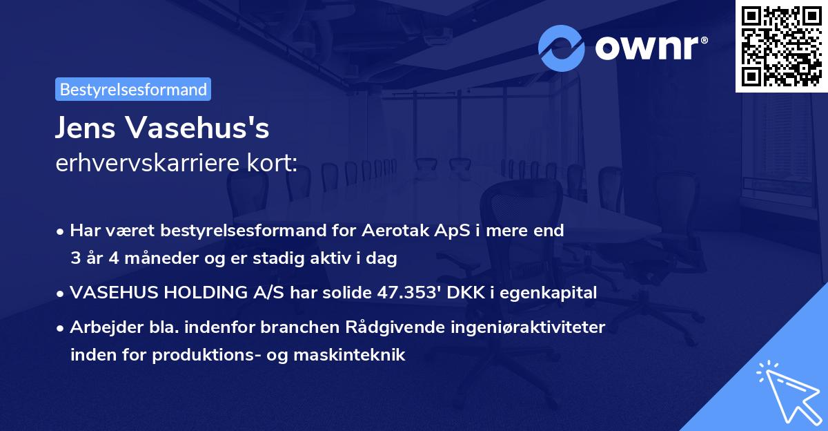 Jens Vasehus's erhvervskarriere kort