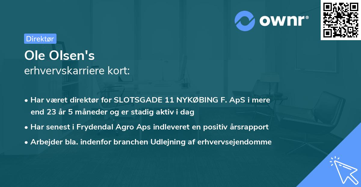 Ole Olsen's erhvervskarriere kort