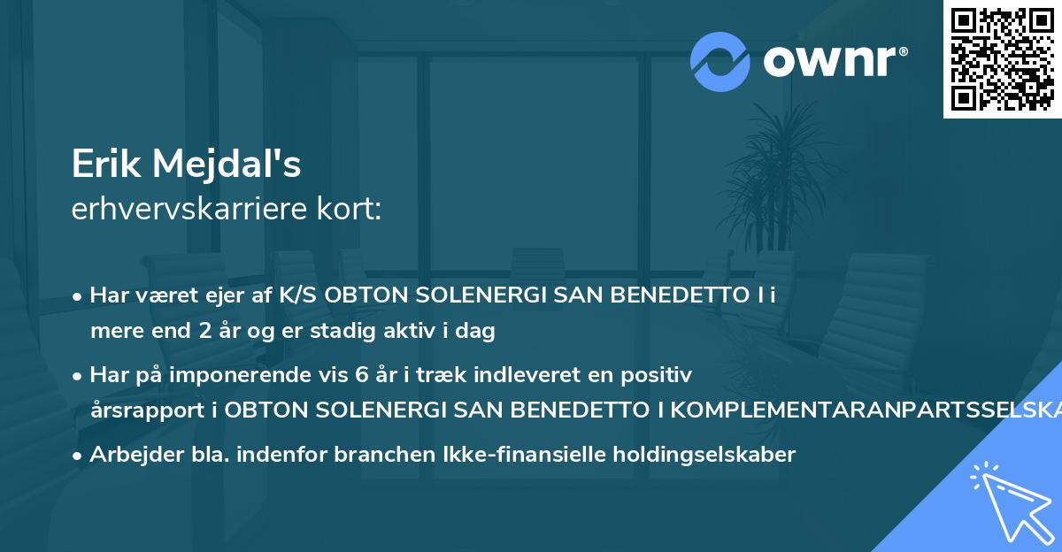 Erik Mejdal's erhvervskarriere kort