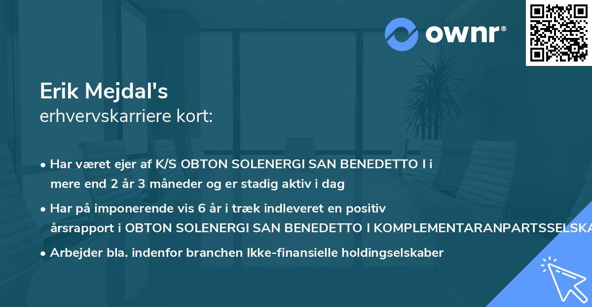 Erik Mejdal's erhvervskarriere kort