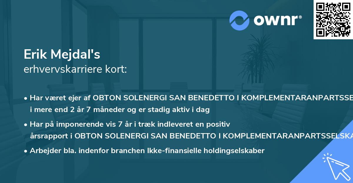 Erik Mejdal's erhvervskarriere kort