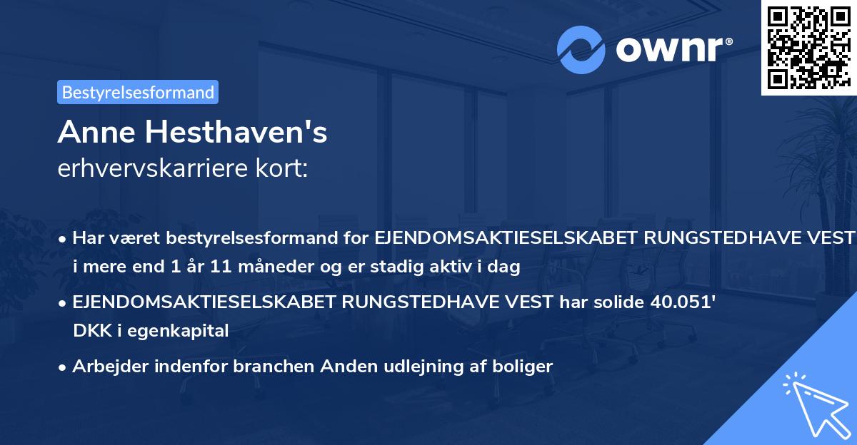 Anne Hesthaven's erhvervskarriere kort