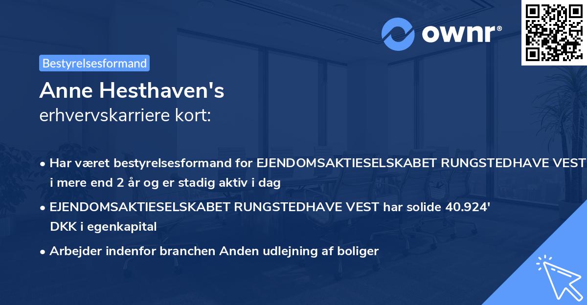Anne Hesthaven's erhvervskarriere kort