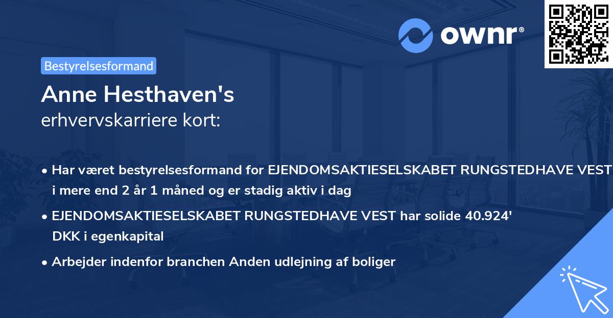 Anne Hesthaven's erhvervskarriere kort