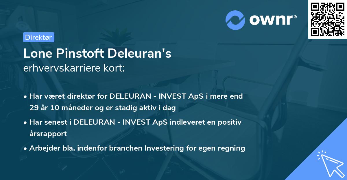 Lone Pinstoft Deleuran's erhvervskarriere kort