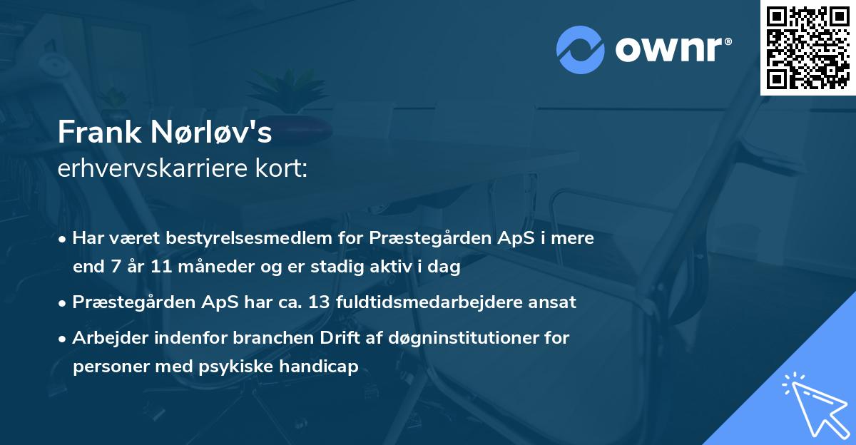 Frank Nørløv's erhvervskarriere kort