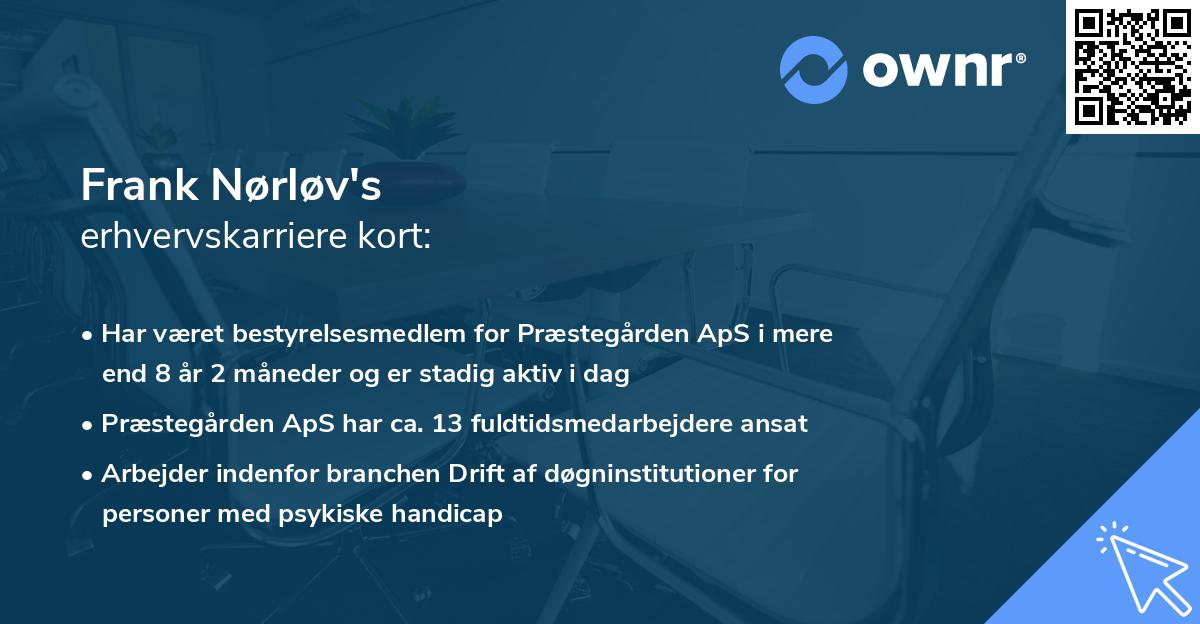 Frank Nørløv's erhvervskarriere kort