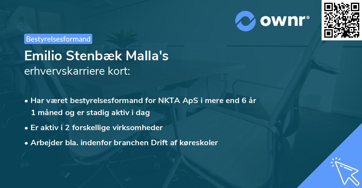 Emilio Stenbæk Malla's erhvervskarriere kort