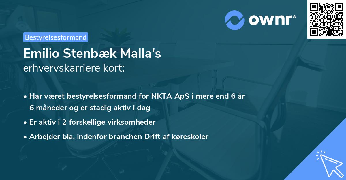Emilio Stenbæk Malla's erhvervskarriere kort