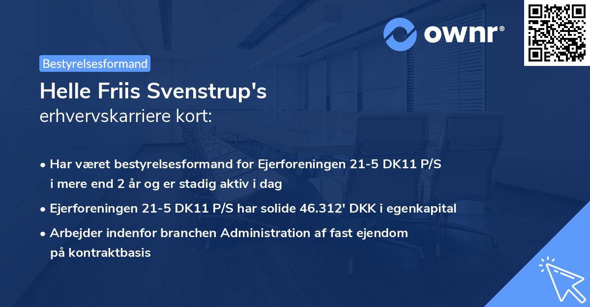 Helle Friis Svenstrup's erhvervskarriere kort