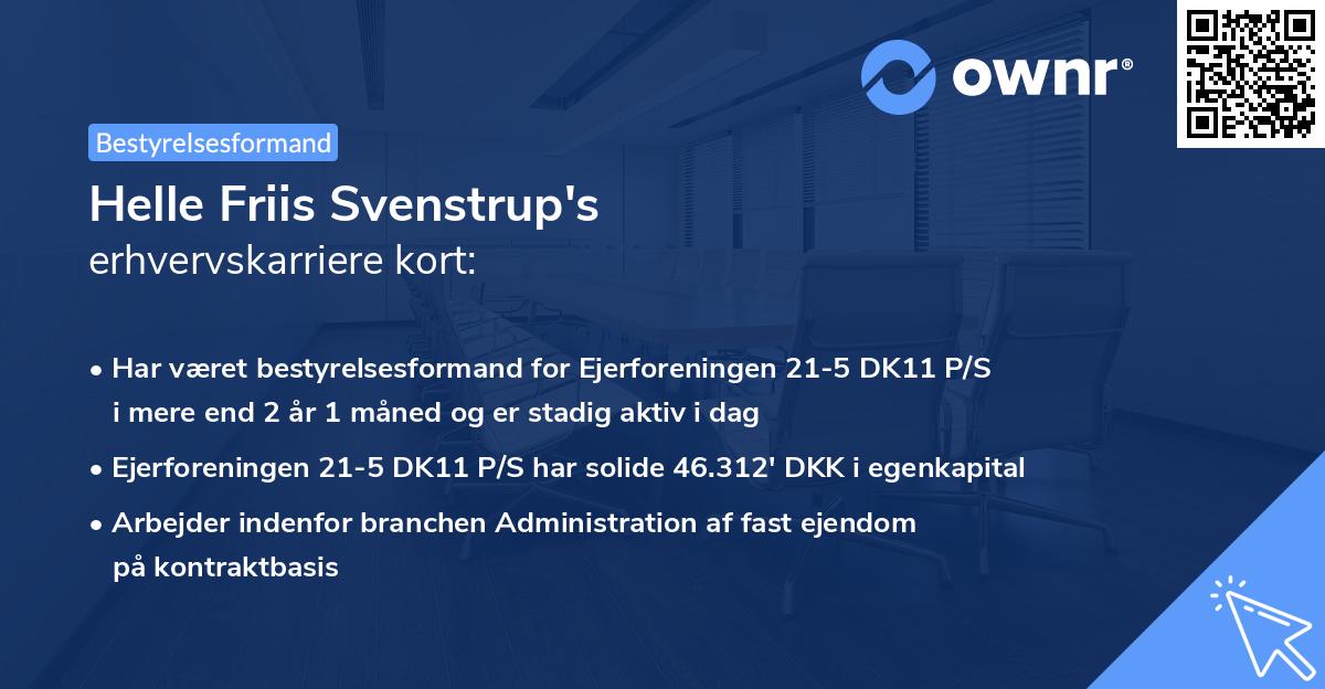 Helle Friis Svenstrup's erhvervskarriere kort