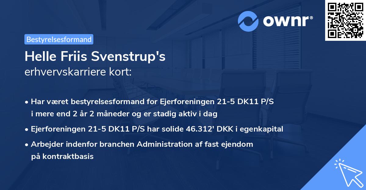 Helle Friis Svenstrup's erhvervskarriere kort