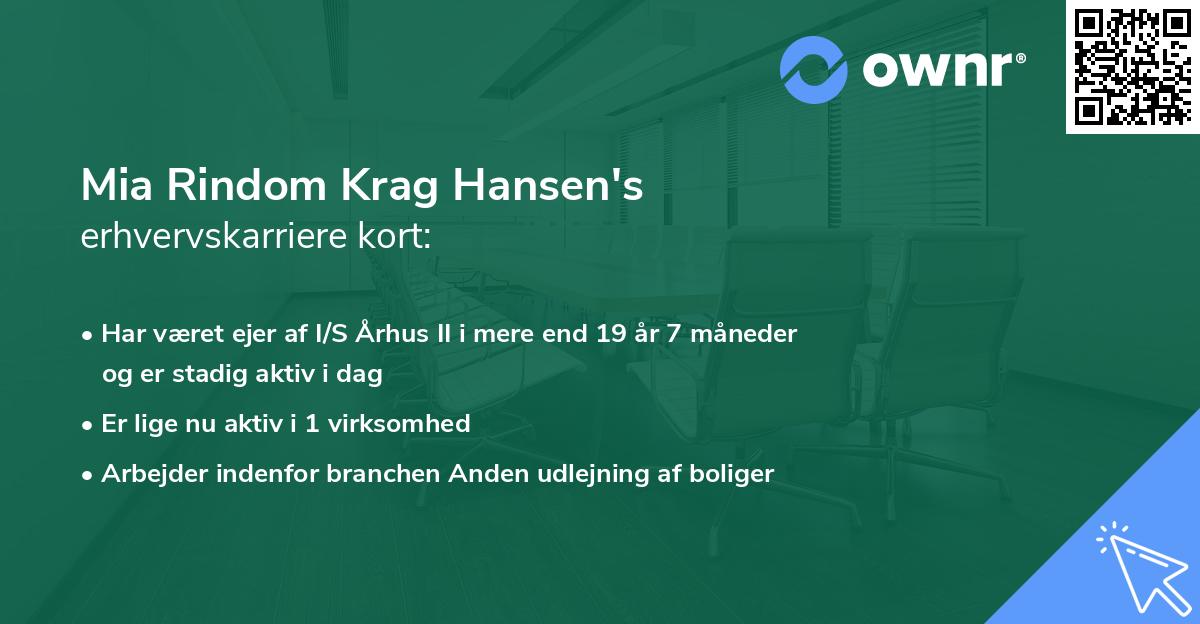Mia Rindom Krag Hansen's erhvervskarriere kort