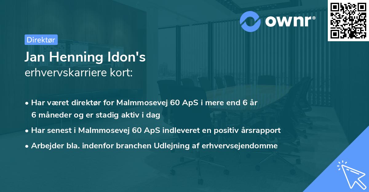 Jan Henning Idon's erhvervskarriere kort