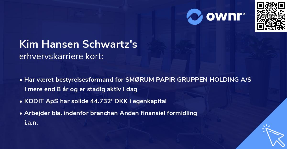 Kim Hansen Schwartz's erhvervskarriere kort