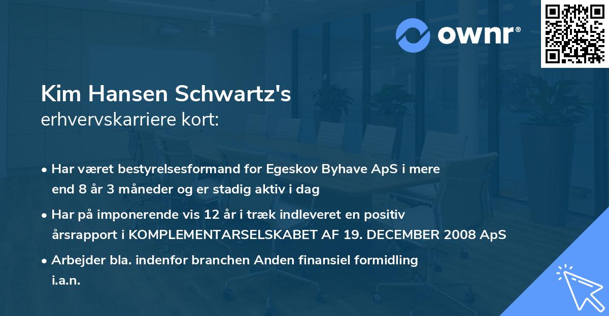 Kim Hansen Schwartz's erhvervskarriere kort