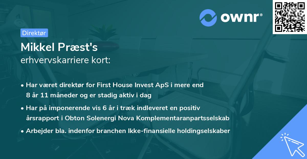 Mikkel Præst's erhvervskarriere kort