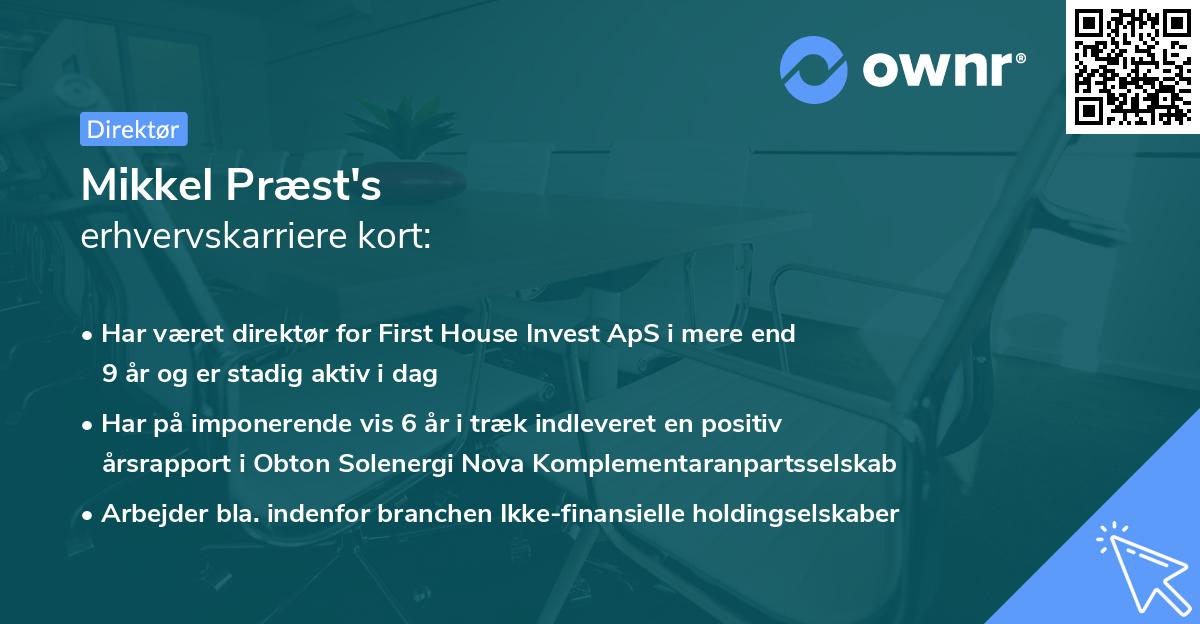 Mikkel Præst's erhvervskarriere kort