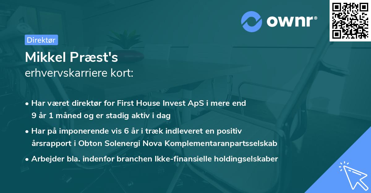 Mikkel Præst's erhvervskarriere kort