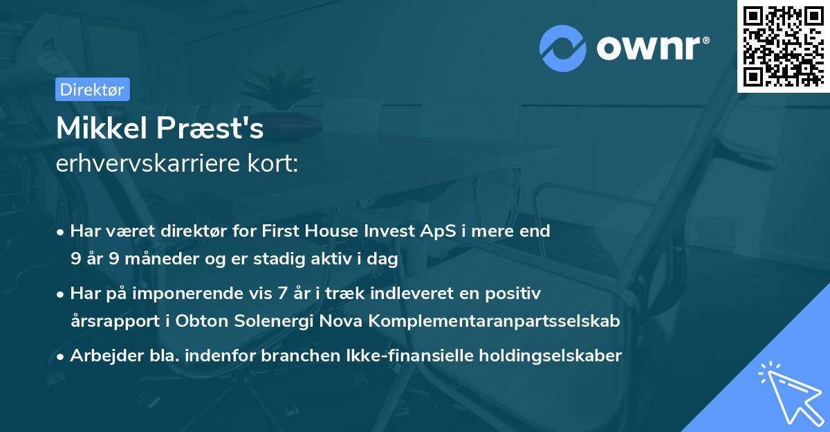Mikkel Præst's erhvervskarriere kort