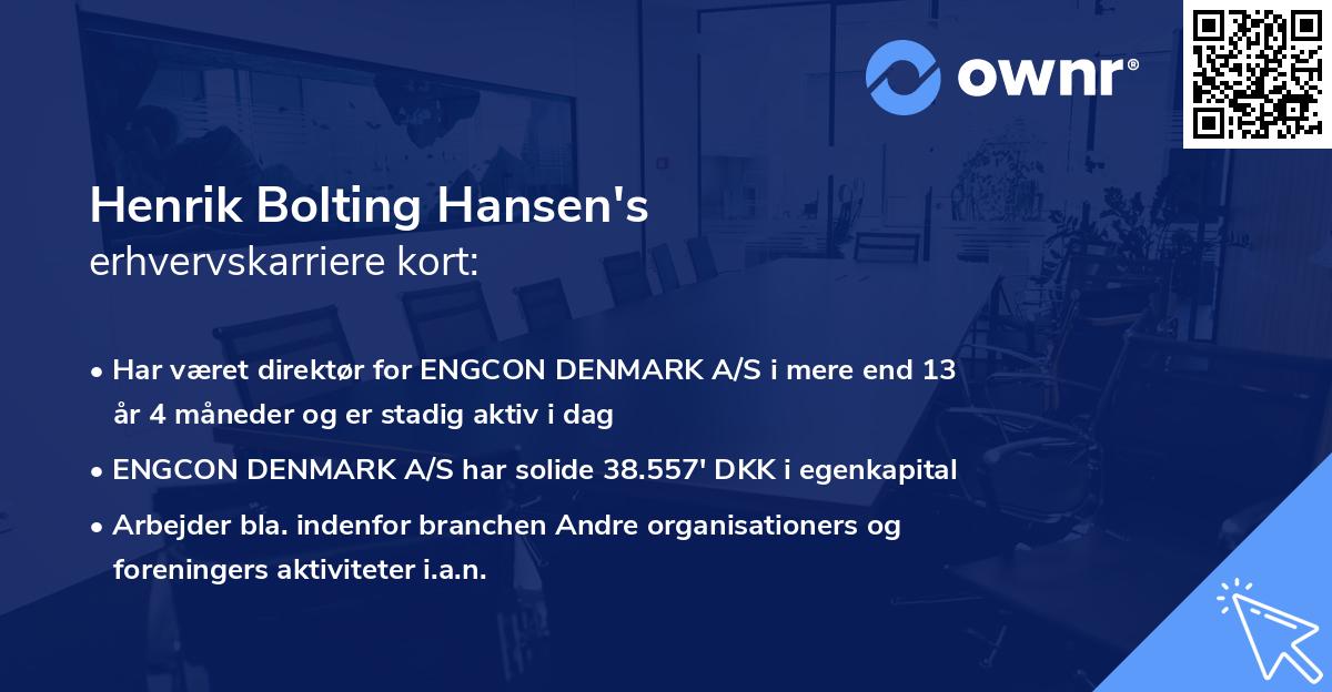 Henrik Bolting Hansen's erhvervskarriere kort