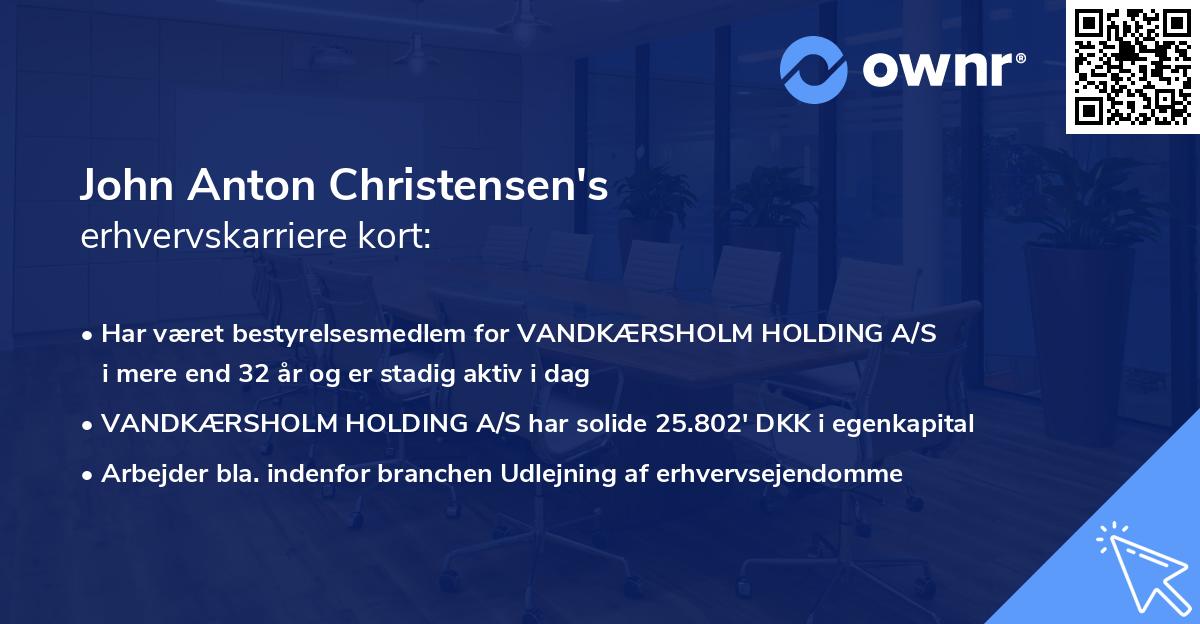 John Anton Christensen's erhvervskarriere kort