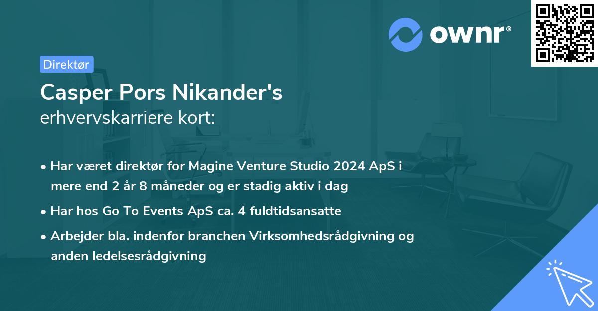 Casper Pors Nikander's erhvervskarriere kort