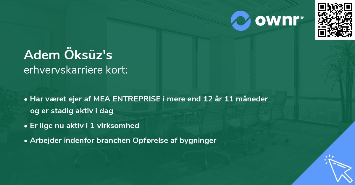 Adem Öksüz's erhvervskarriere kort
