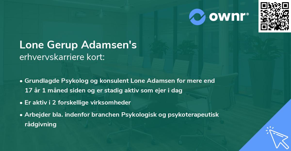 Lone Gerup Adamsen's erhvervskarriere kort