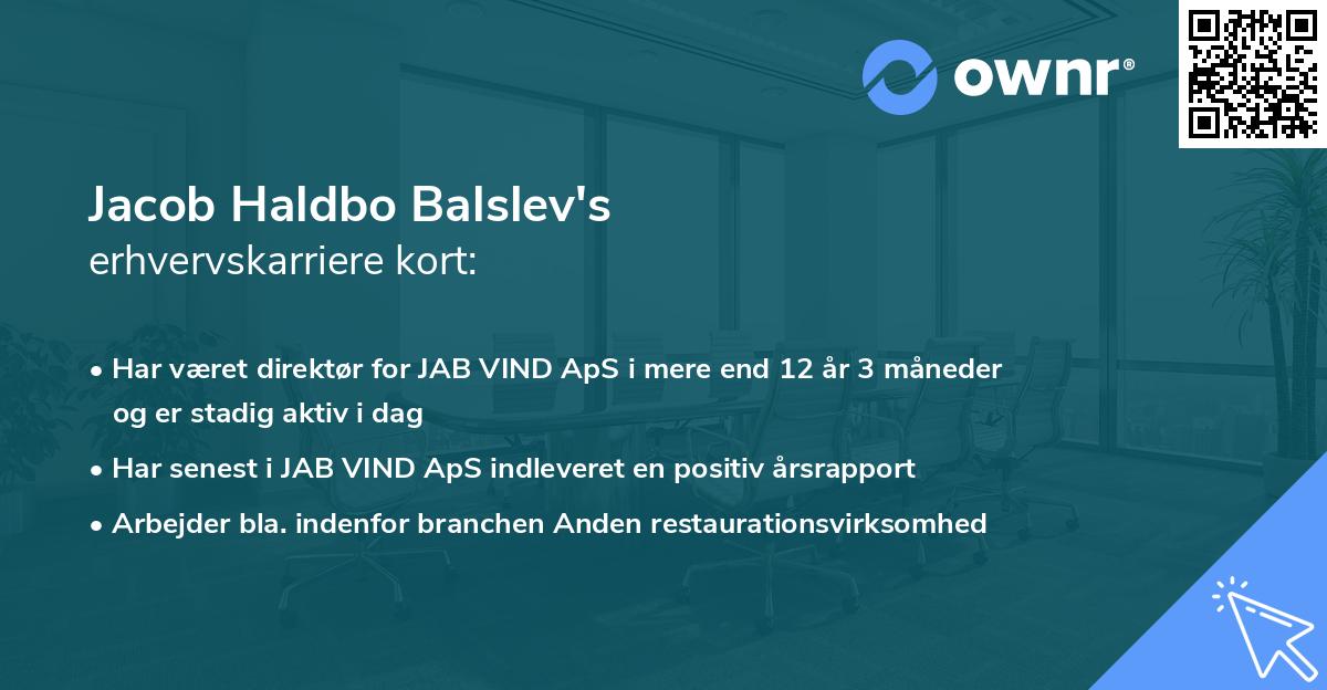 Jacob Haldbo Balslev's erhvervskarriere kort